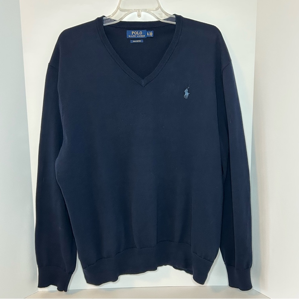 Polo Ralph‎ Lauren men’s navy blue vneck Pima Cotton sweater size XL